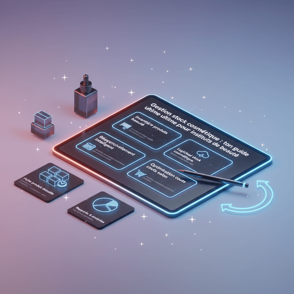 Deux mains tenant un tableau avec des flèches montrant la gestion de stock cosmétique optimisée.